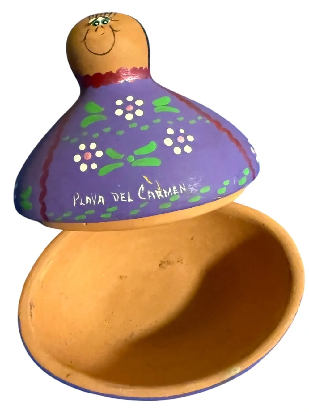 Hand-Painted Purple Mexican Ceramic Doll - Playa del Carmen